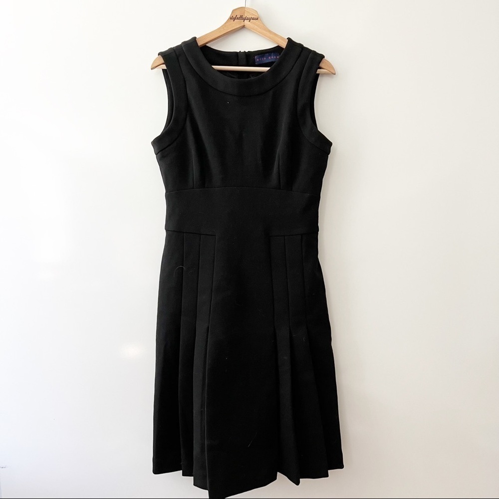 Erin Snow Black Wool Pleated Fit and Flare Dress